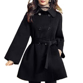 Black Wide Flare Sleeve Doublebreasted Wool Coat - FashionByTeresa